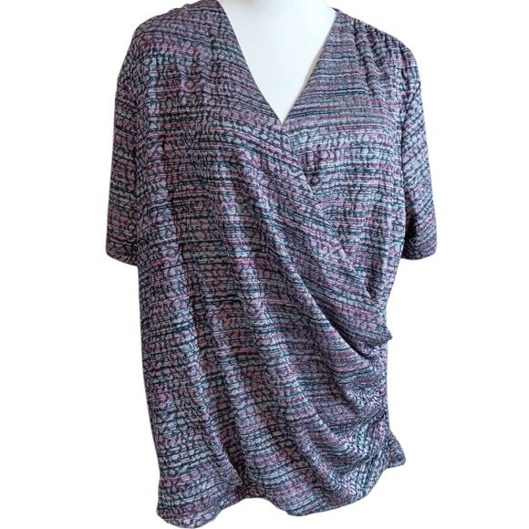 JNY COLLECTION Blouse Top 3X Knit Woven Wrap Surplice Shirred Career Office - Picture 3 of 9